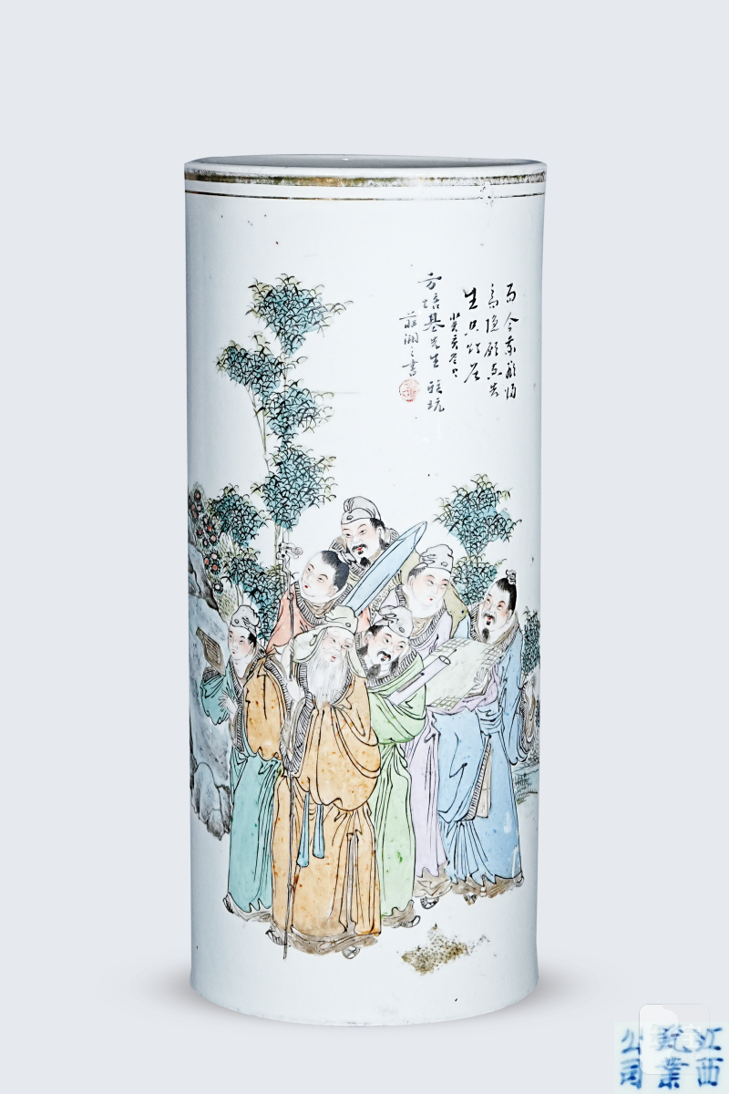 清 粉彩人物故事帽筒
